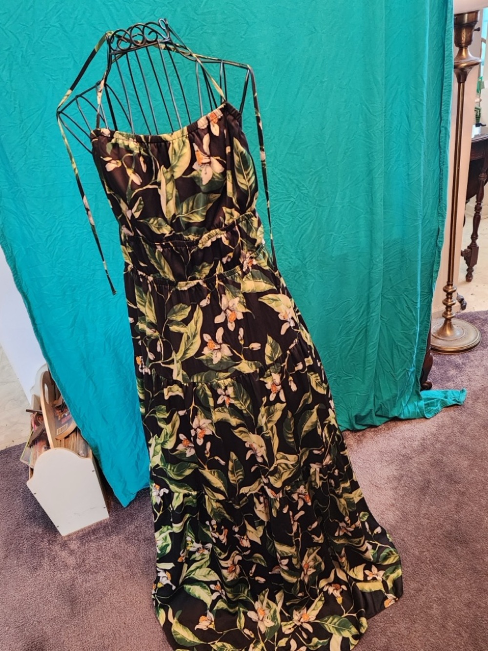 Black Floral Maxi Dress with Tropical Print